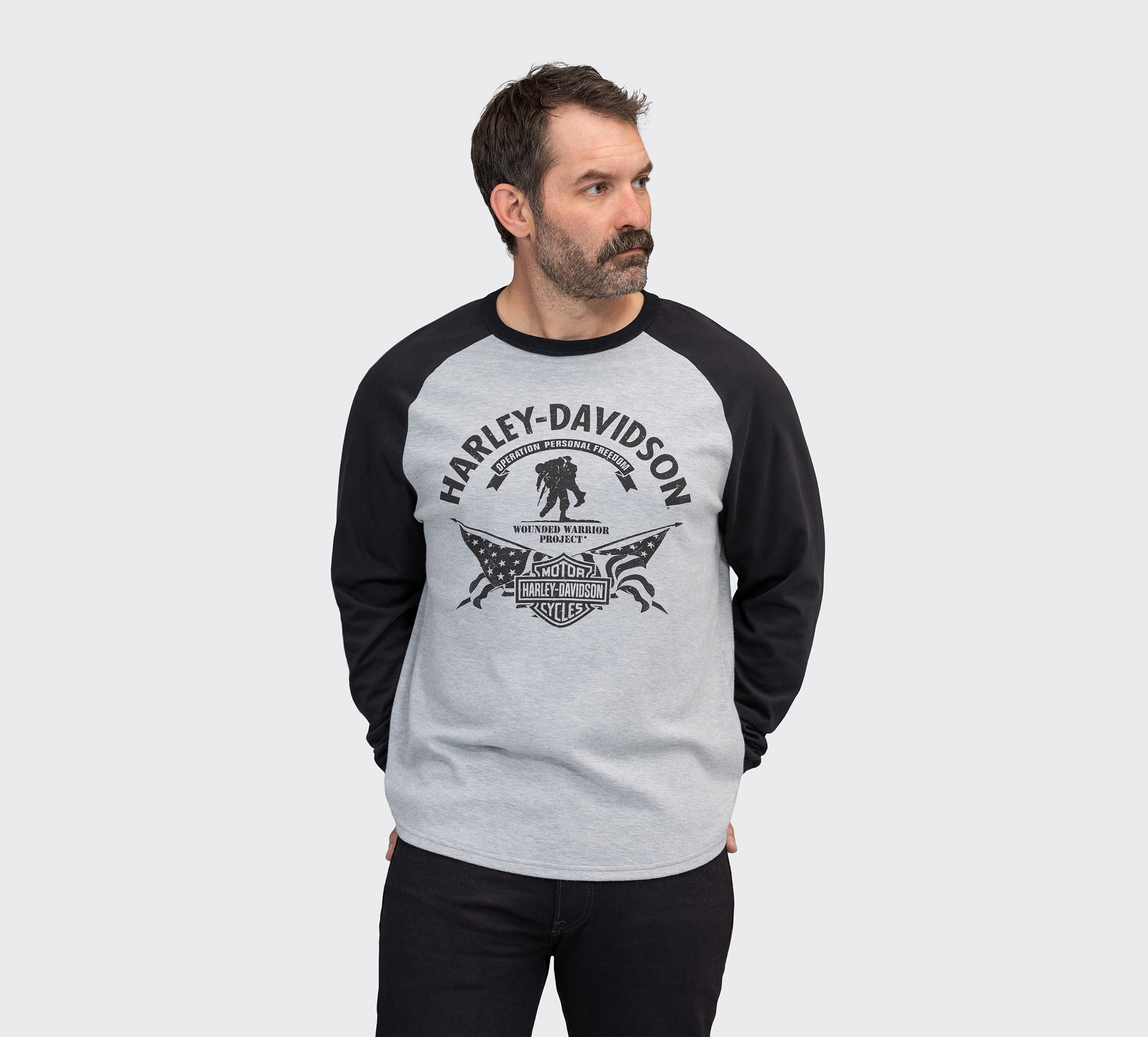 Men's Harley-Davidson® Wounded Warrior Project Long Sleeve Stars & Stripes  Raglan Tee