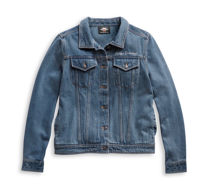 Patchwork Denim Jacket 90s Quilted Jean Jacket Blue Zip Snap 