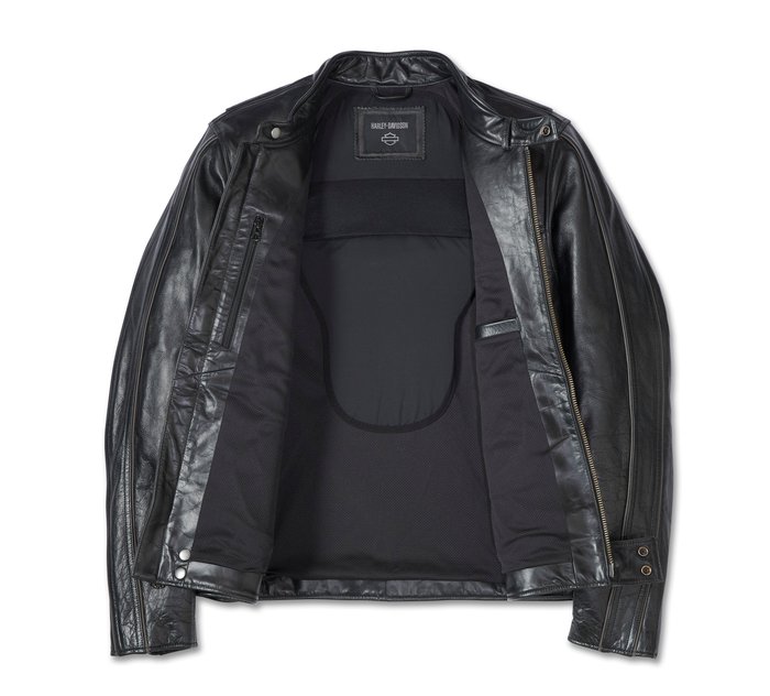 HARLEY-DAVIDSON Lined Embossed Leather Jacket, Men's Size XL Embossed Fire