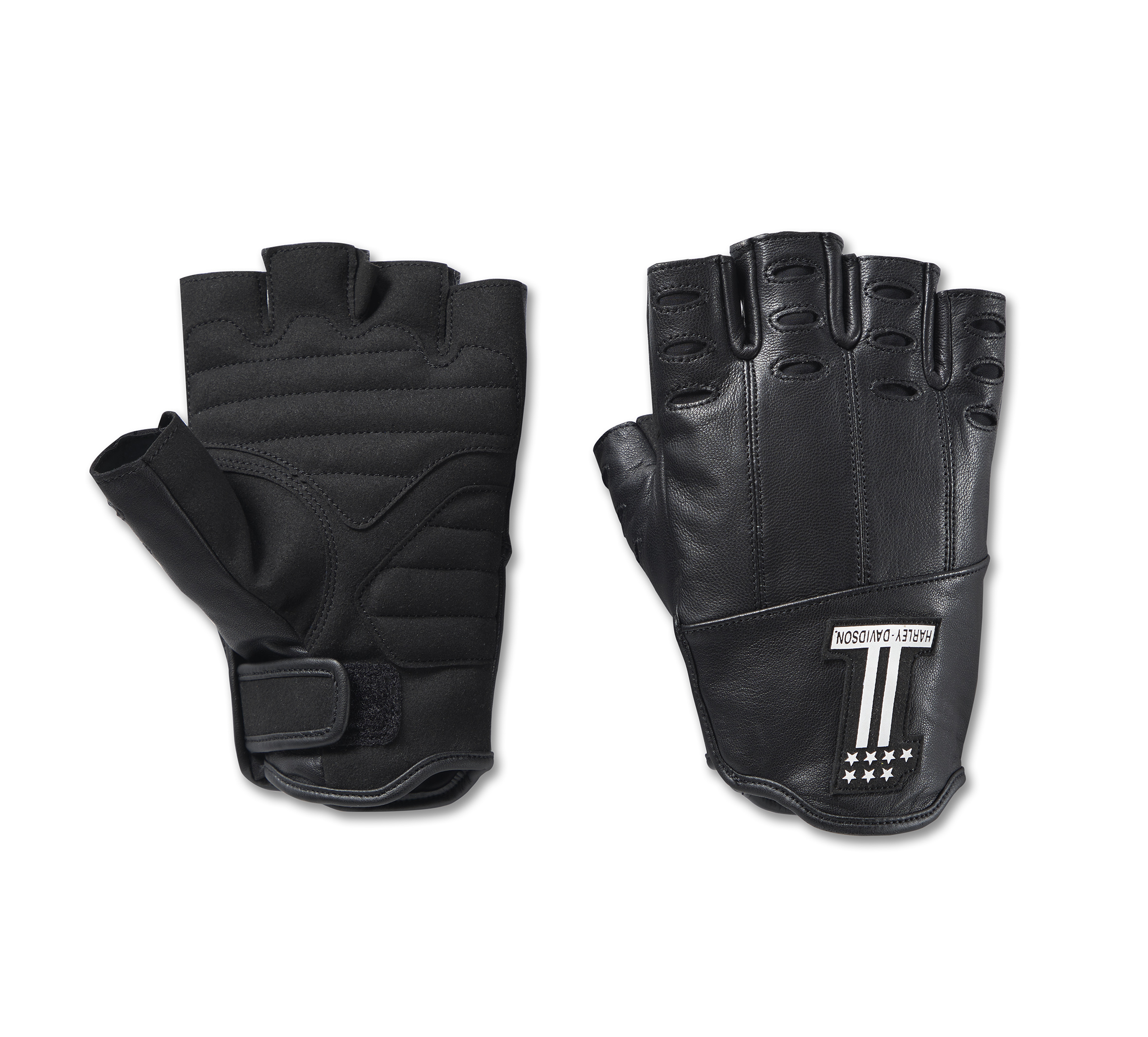 Men's Sporty Fingerless Leather Gloves - Black - L