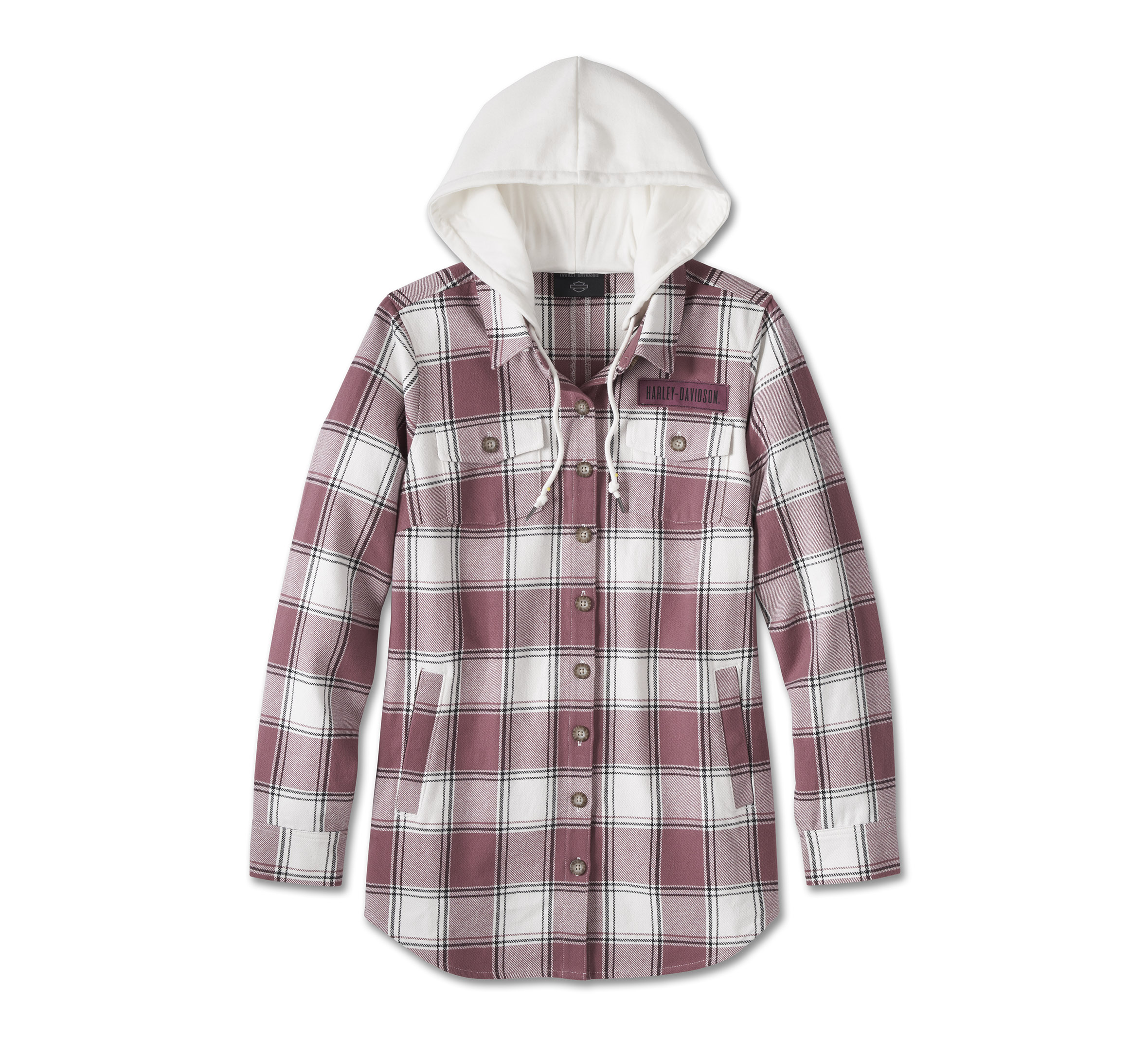 Women's Thrill Seeker Tunic with Removable Hood - YD Plaid - Crushed Berry