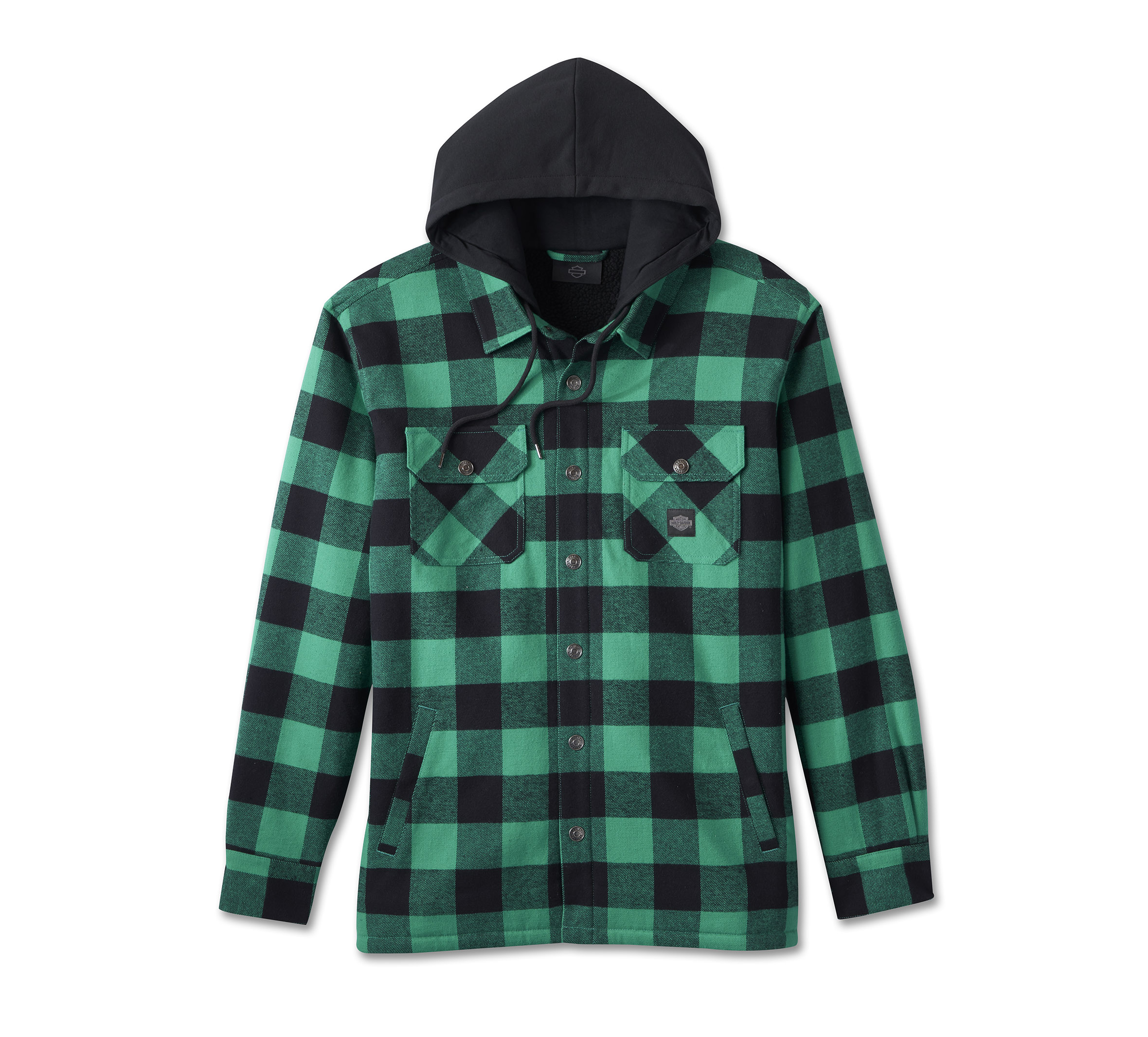Men's Casual Green Flannel Plaid Hooded Jacket, Drawstrings