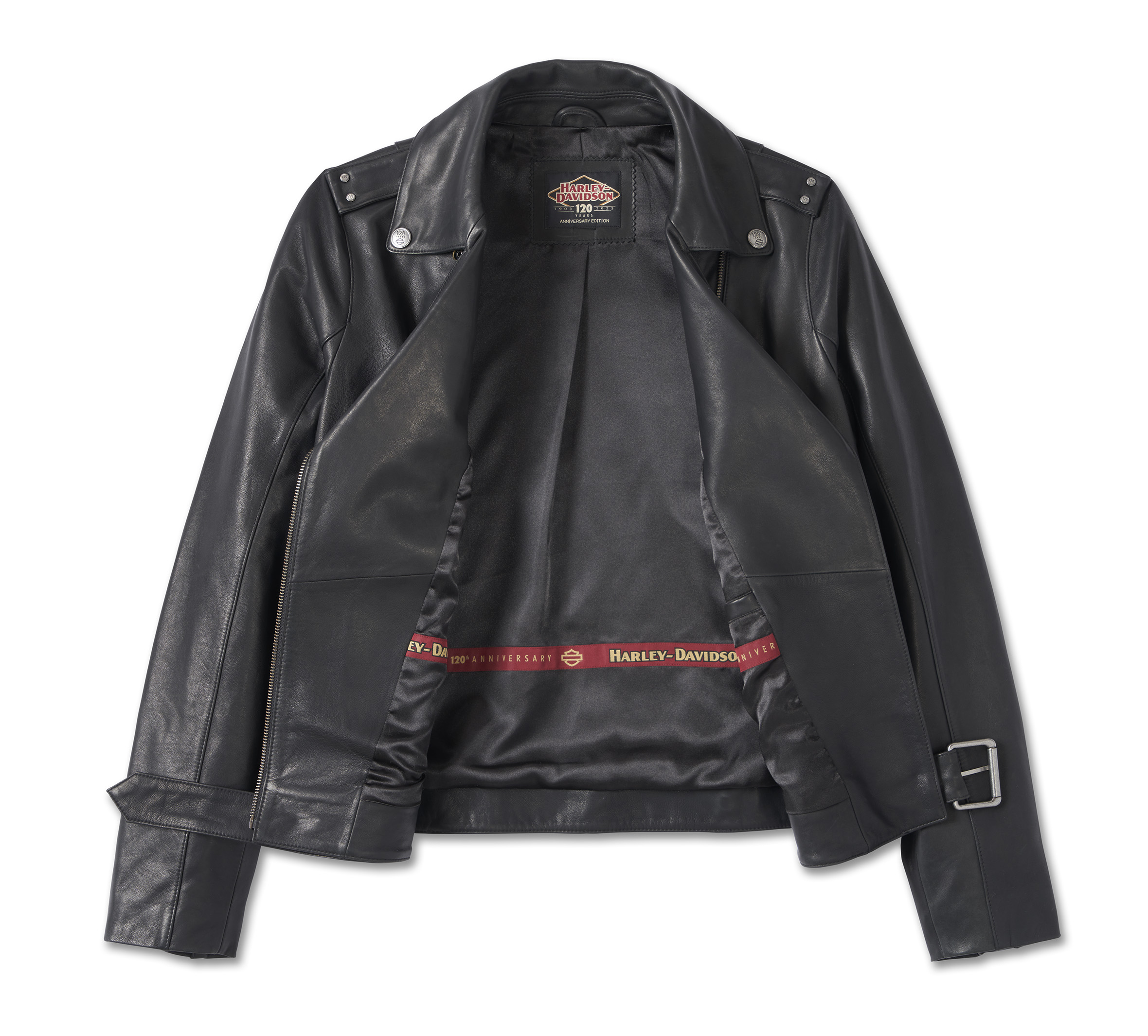 Women's 120th Anniversary D-Pocket Biker Leather Jacket - Black