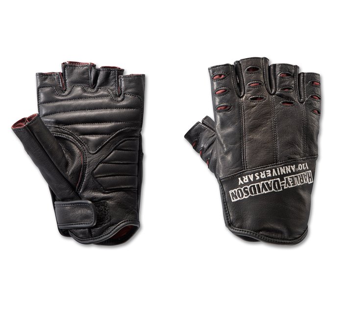Men\'s 120th Anniversary True North Leather Fingerless Gloves |  Harley-Davidson USA