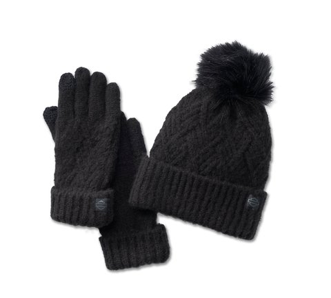 Women Knit Winter 3 in 1 Beanie Hat Scarf Gloves 3 Piece Outdoor