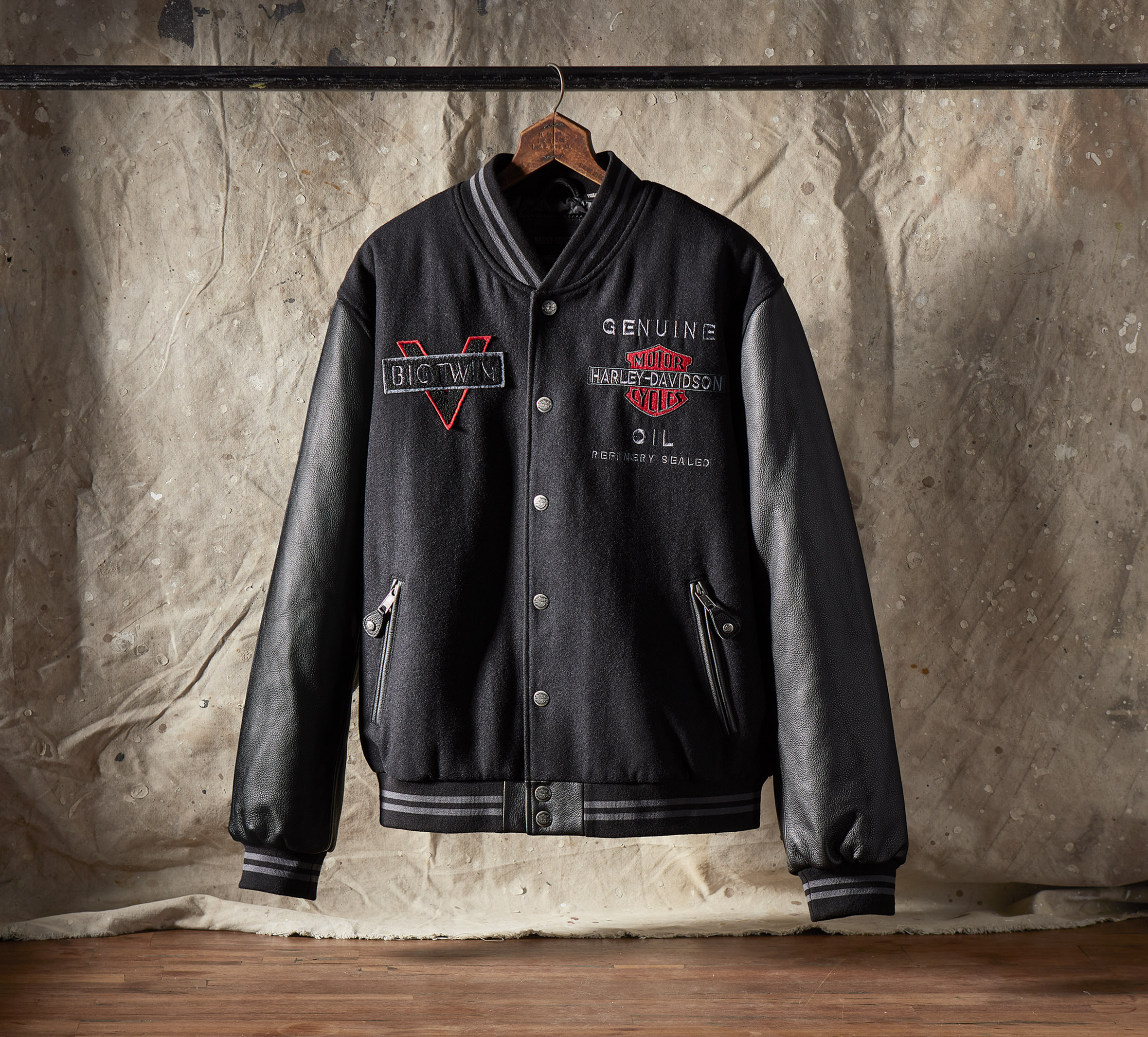 Harley davidson leather varsity jacket hotsell