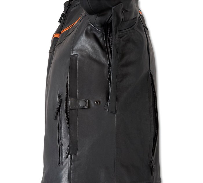 Men's Capitol Triple Vent System 2.0 Leather Jacket - Harley Black & Harley  Orange