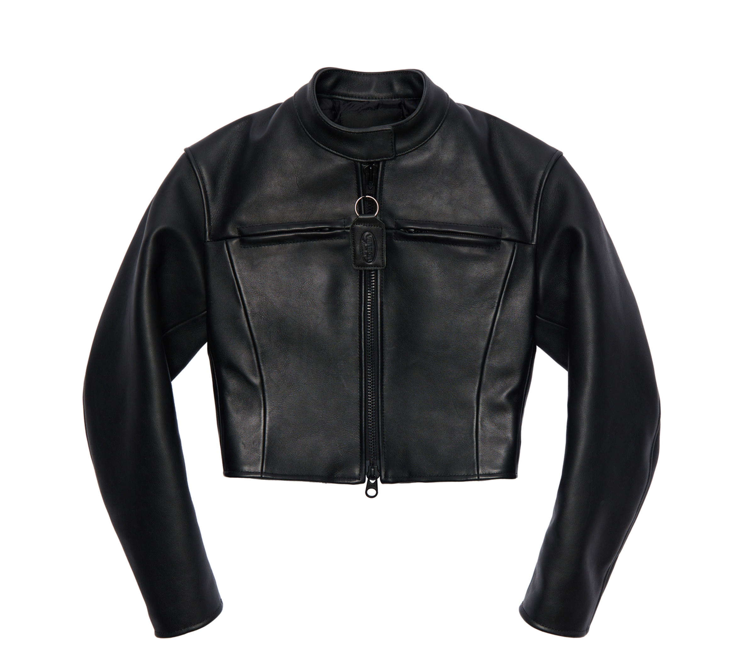 Cropped fitted leather jacket best sale