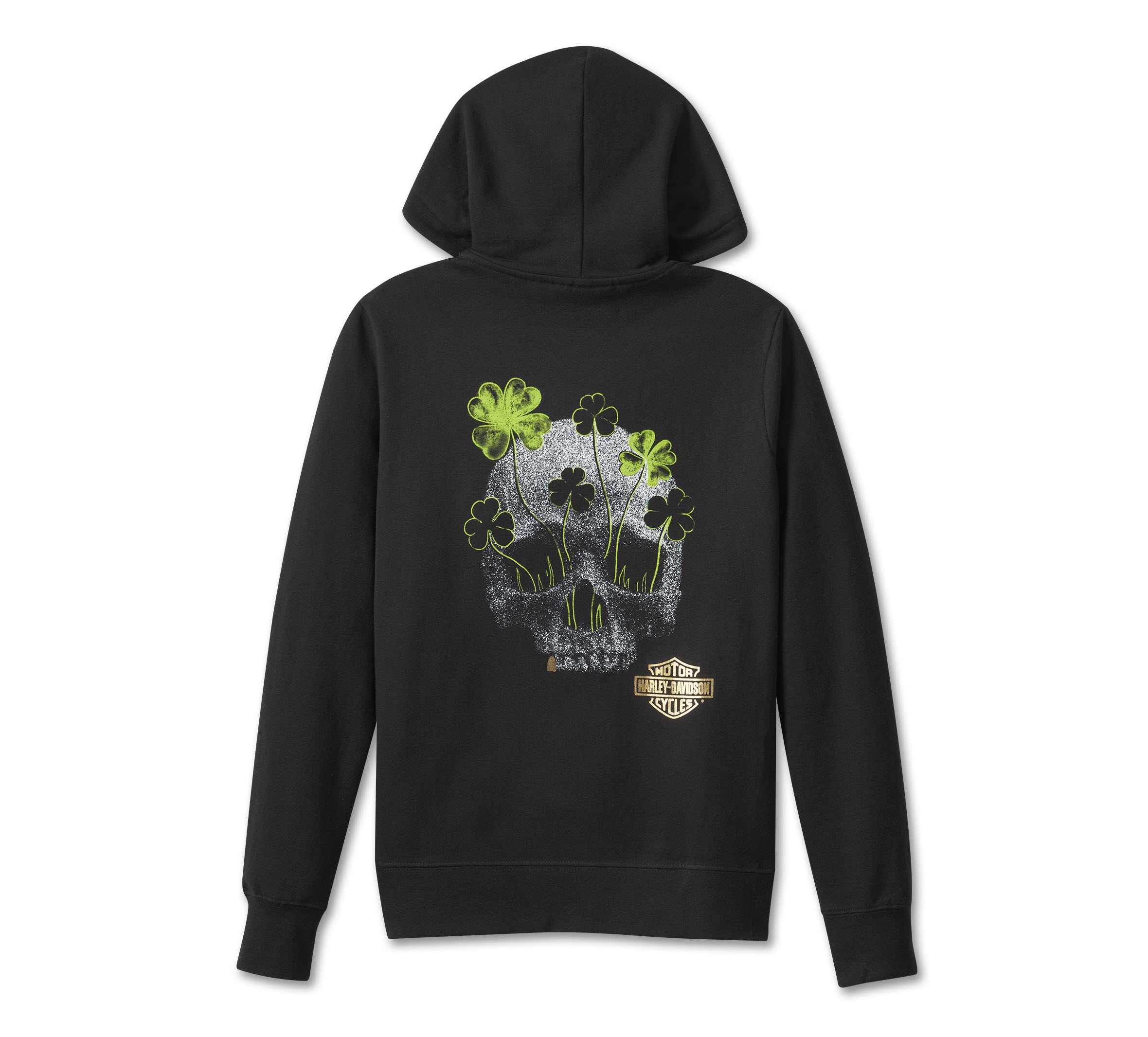 Women s St. Patrick s Day Lucky Clover Skull Hoodie Harley