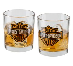 Harley-Davidson® Highball Glass Set, Hand Cut Accents, Metal Base 16 oz Set  of 2