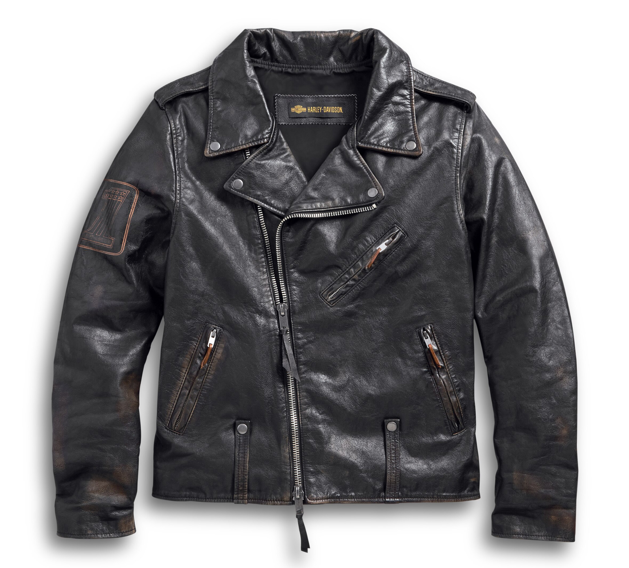 Men s Master Distressed Leather Biker Jacket Harley Davidson USA