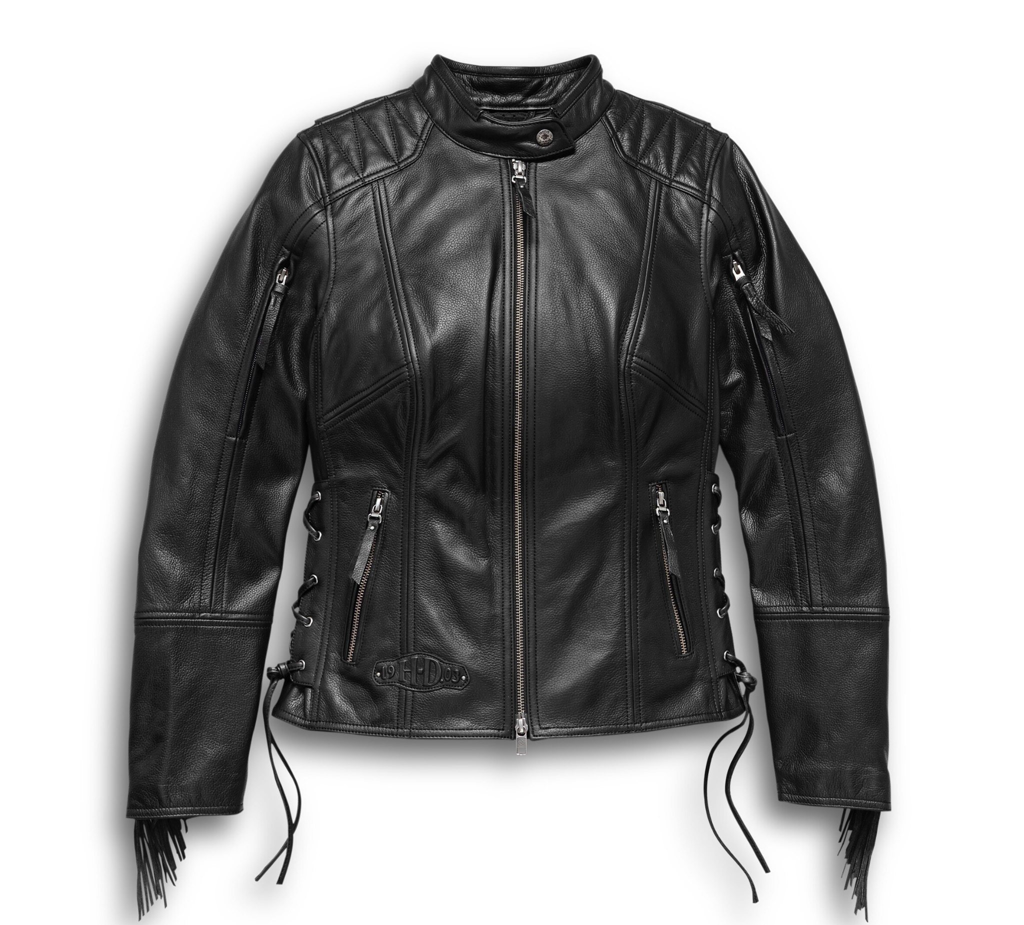 Genuine Harley Davidson Black Leather Fringe Jacket Womens M