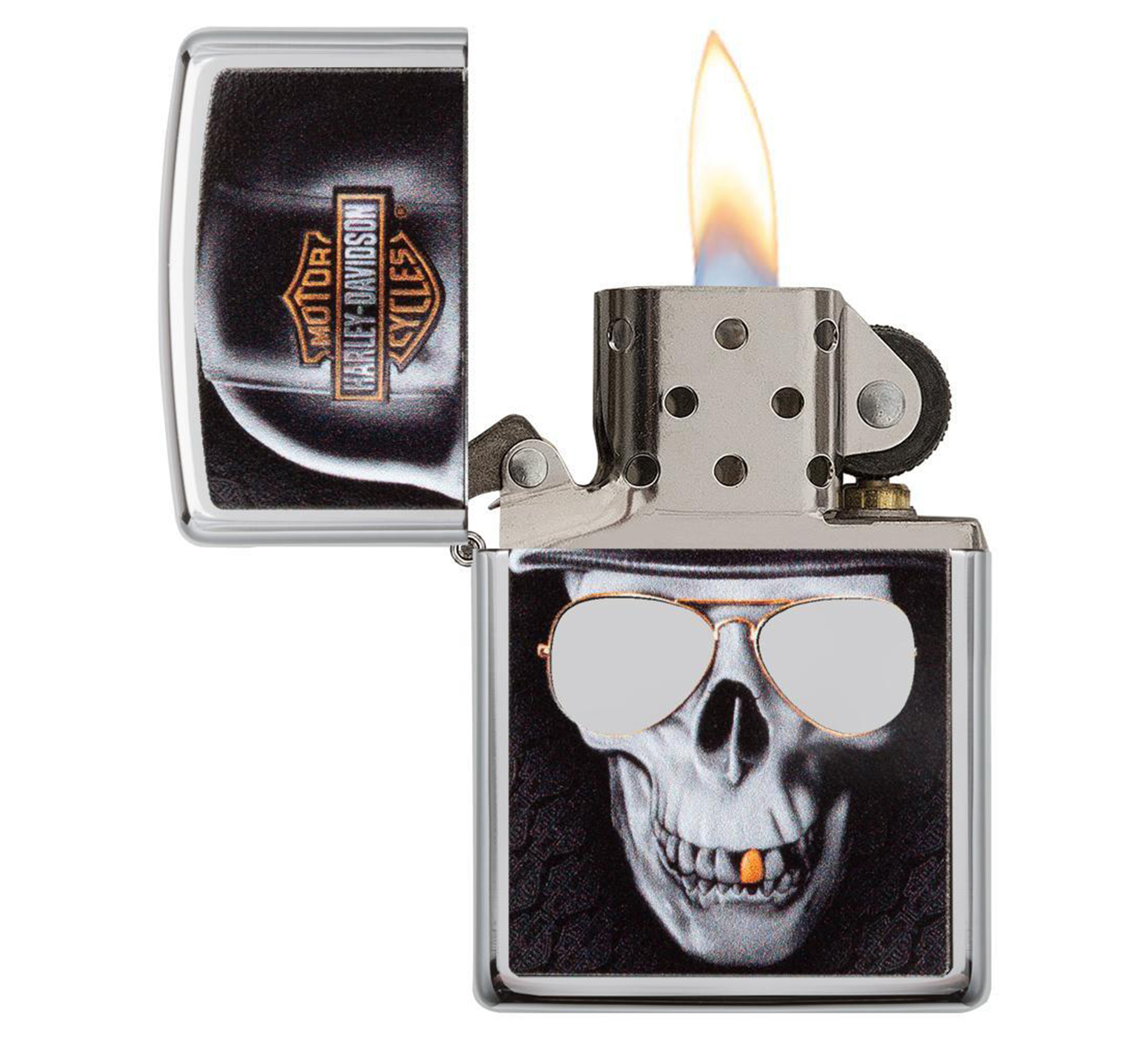 Harley-Davidson High Polish Chrome Skull Windproof Lighter