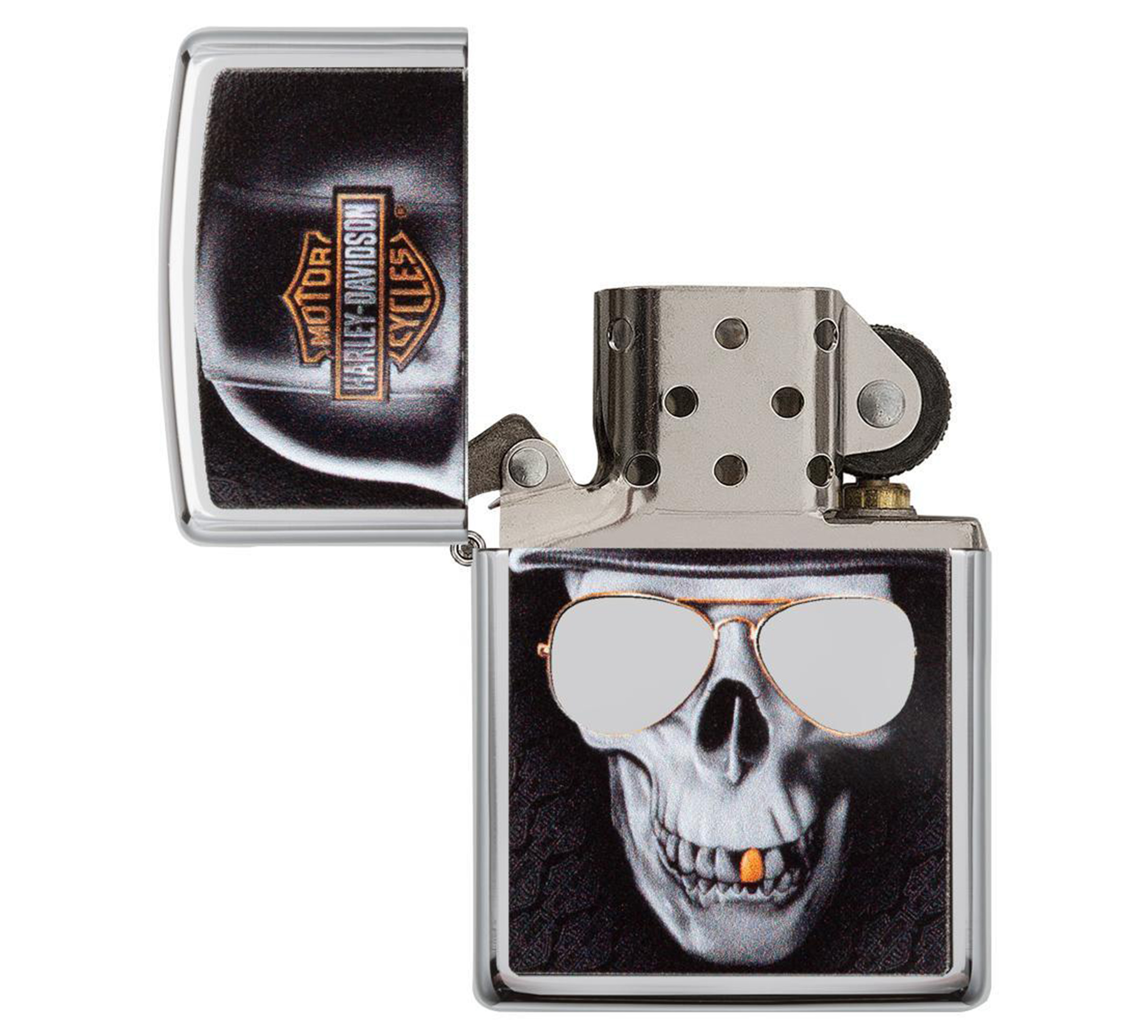 Harley-Davidson High Polish Chrome Skull Windproof Lighter