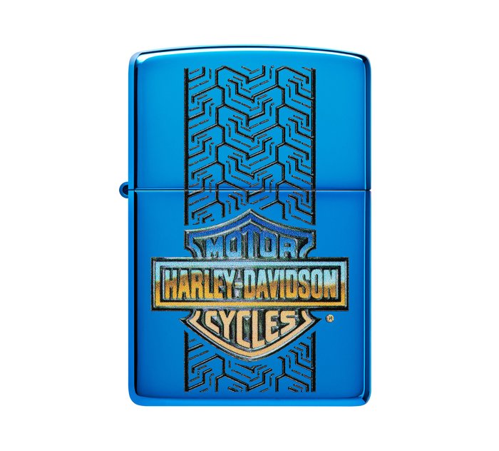 Harley-Davidson Tire Tracks Color Image High Polish Blue Windproof Lighter 1