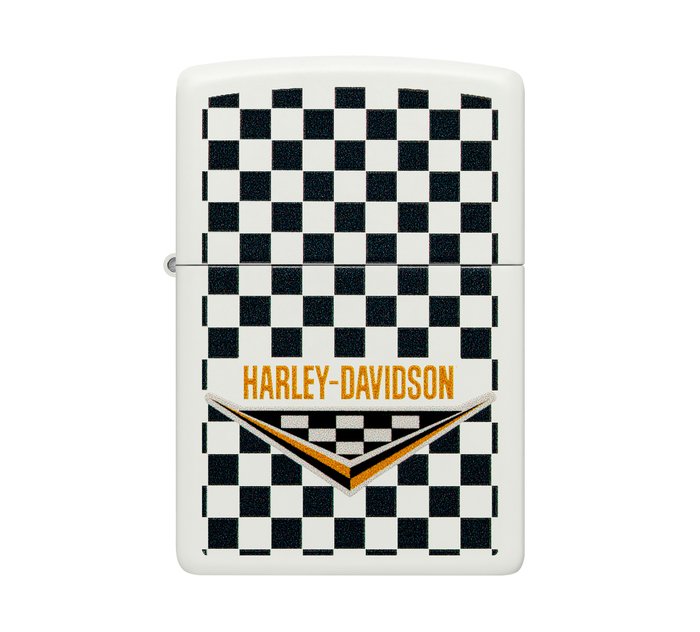 Harley-Davidson Checkered Color Image White Matte Windproof Lighter 1