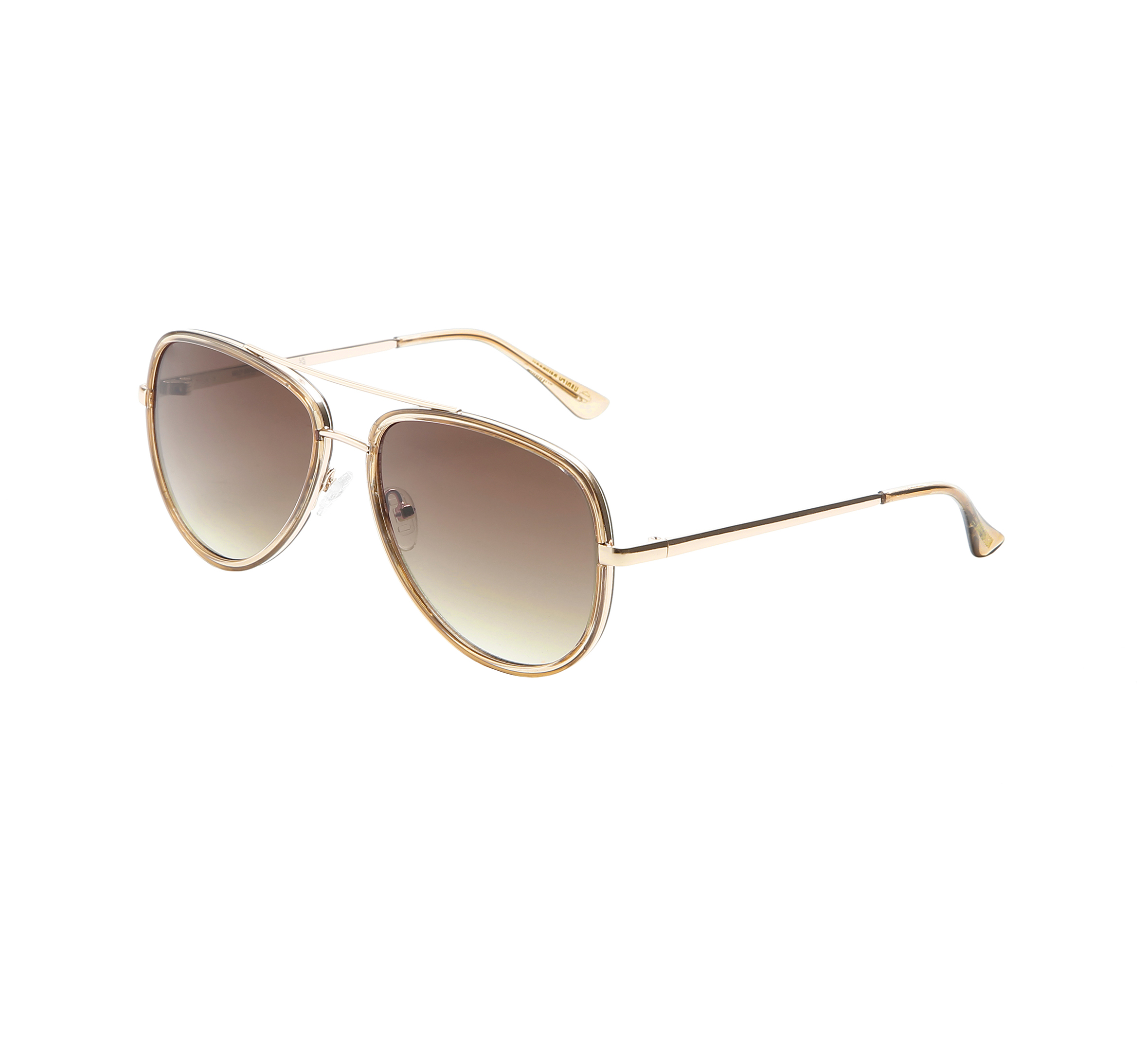 Plastic and Metal Combination Oval Sunglasses - Gold & Brown