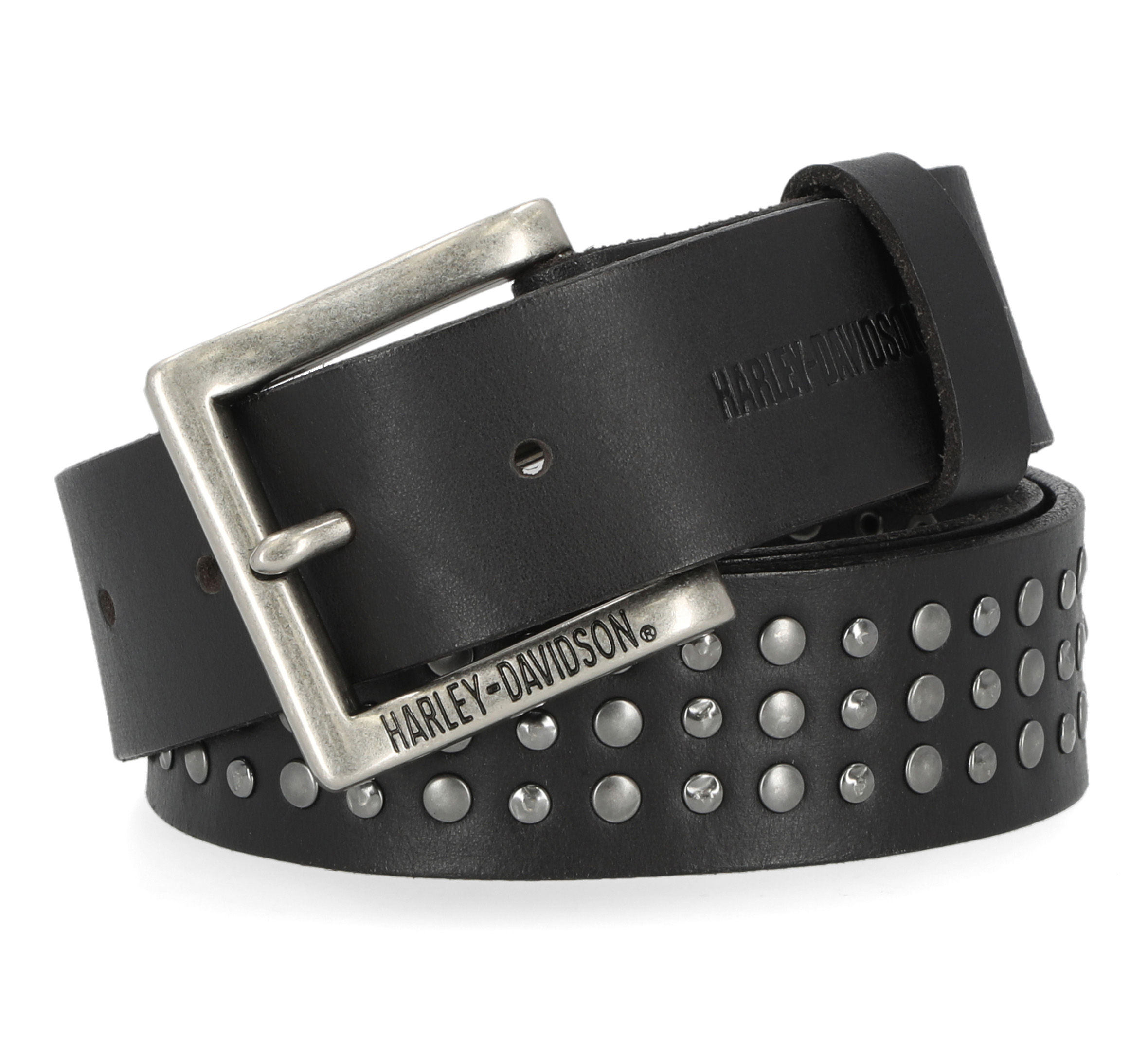 Leather Belt with Matte-Black logo-trim Buckle- Black | Men's Casual Belts Size 36