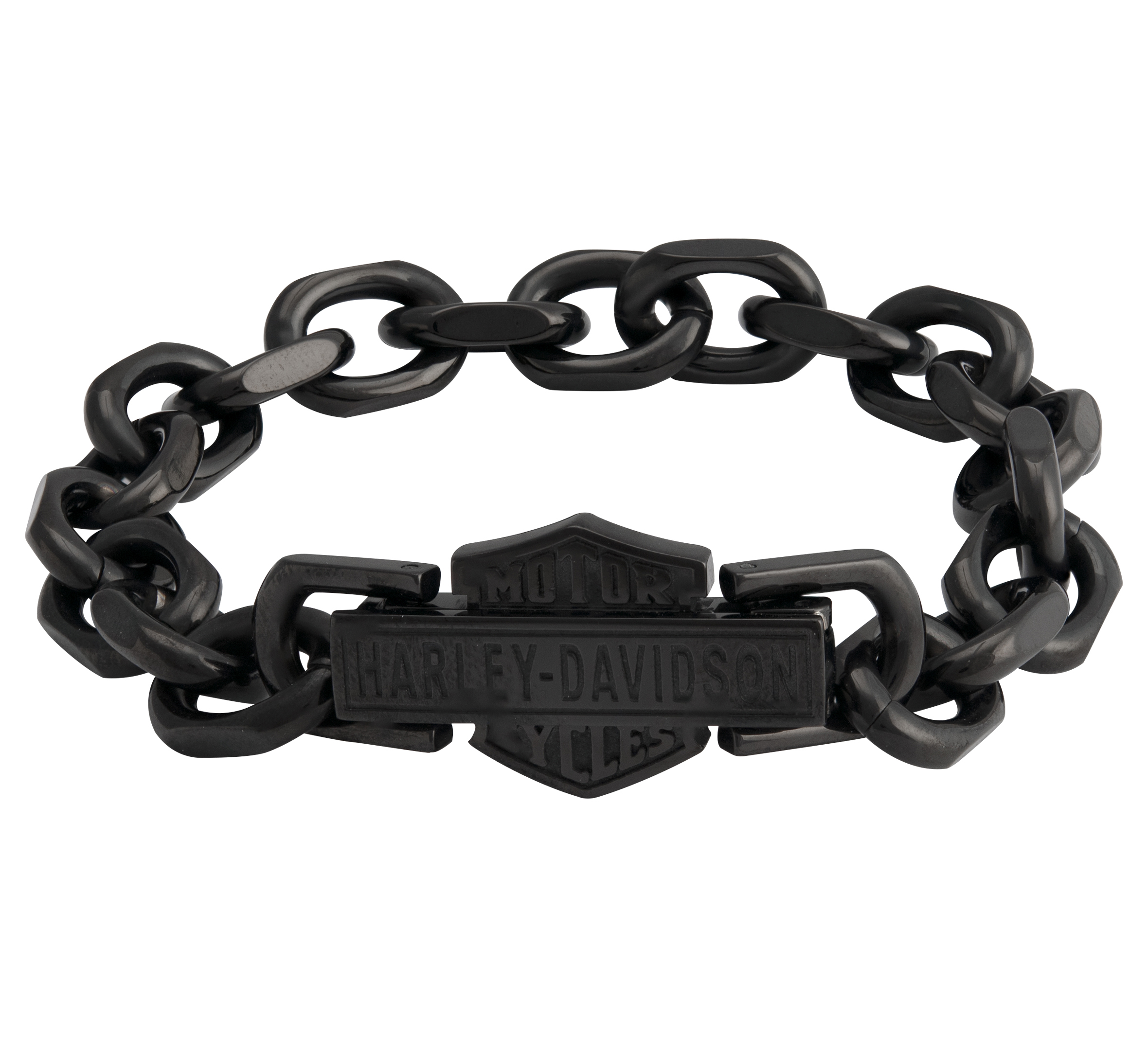 Harley-Davidson Men's Steel Rolo Chain Double Skull Metal Bracelet - Silver  - The Bikers' Den
