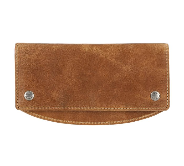 Men's Smooth Grain Flap Long Cognac Leather Wallet 1