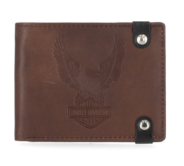 Men's Crazy Horse Eagle Bifold W Back ID Brown Leather Wallet 1