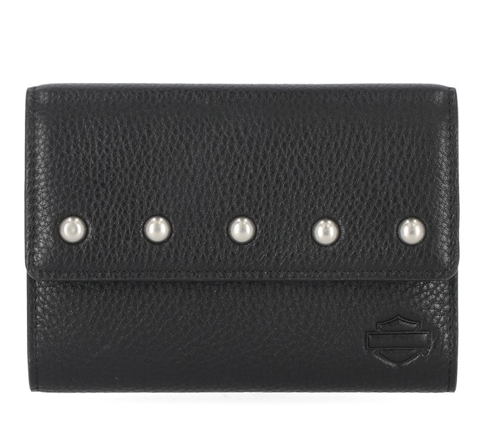 Women's Vintage Rivet Indexer Leather Wallet Black 1
