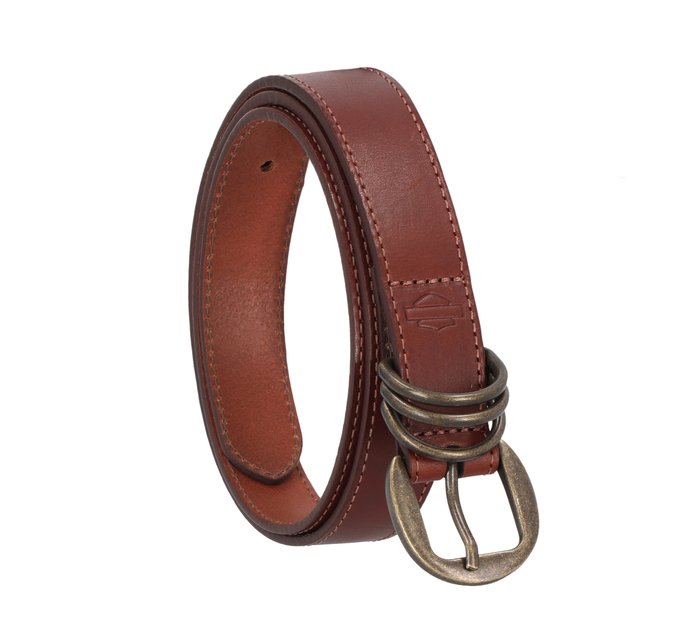 Ladies leather belt wide, Cognac