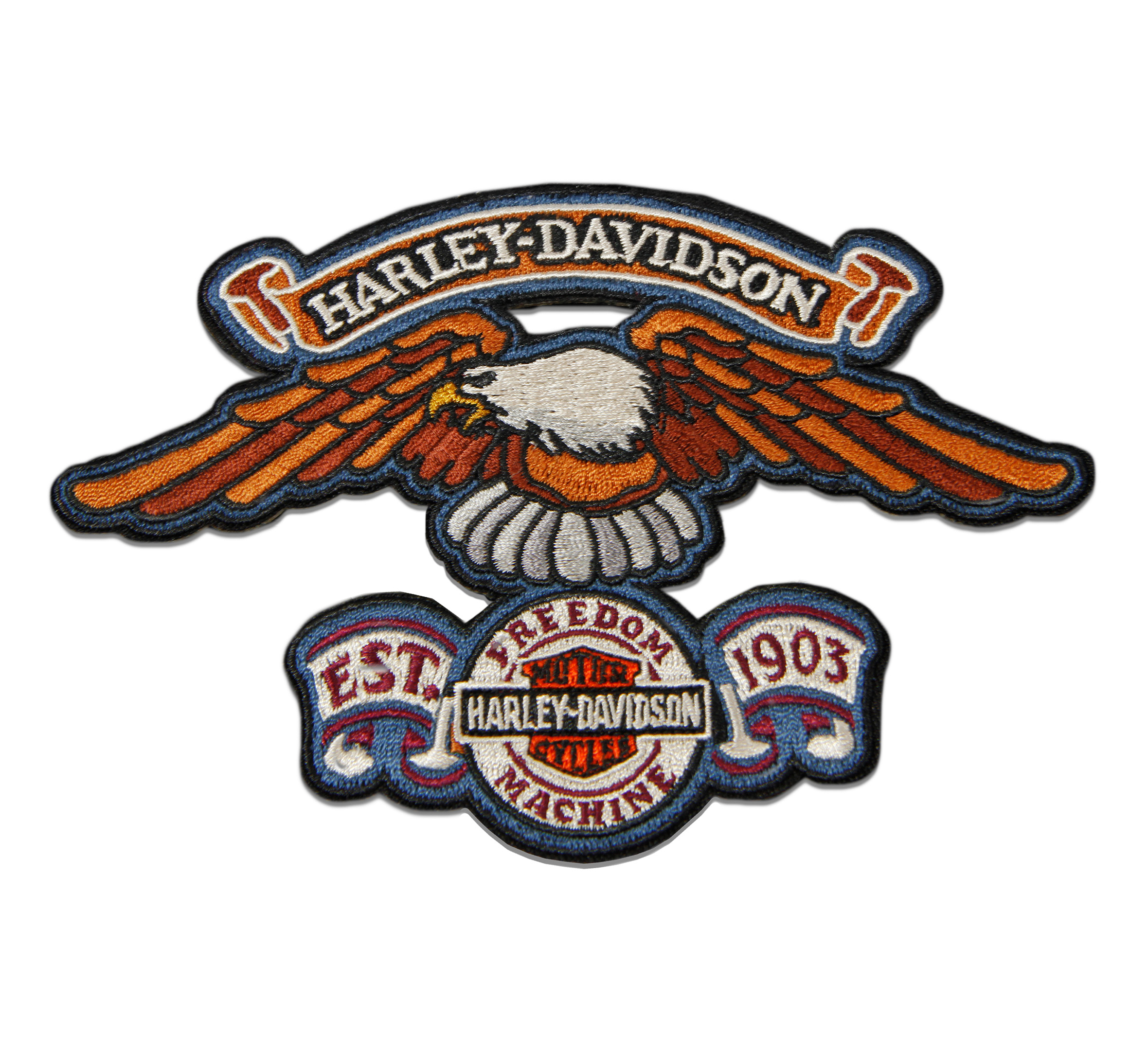 Harley Davidson Orange Classic HD Logo with Wings Sew-on Patch - Embroidery