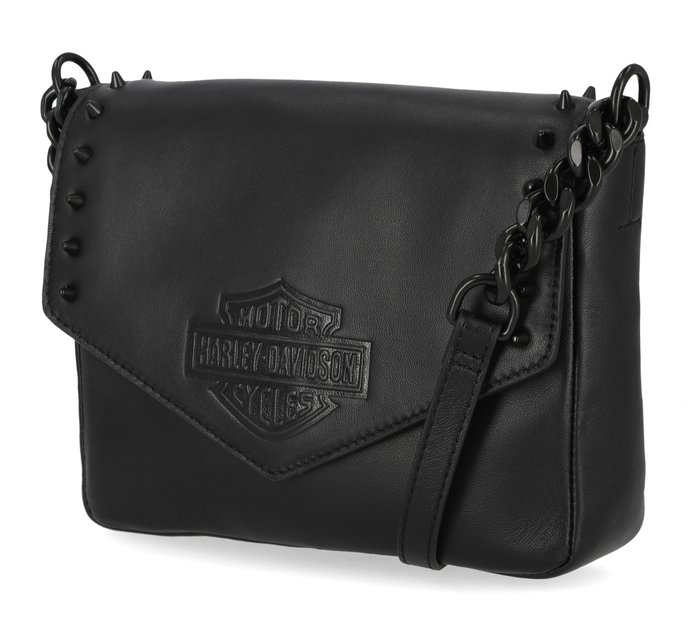 Harley-Davidson Womens Cone Stud Flap Crossbody Bag, Black