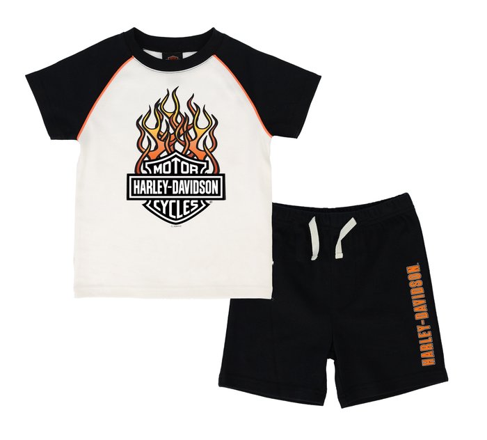 Infant Boys Rally Collection Bar & Shield Raglan Tee & Short  Set  in White/Black 1