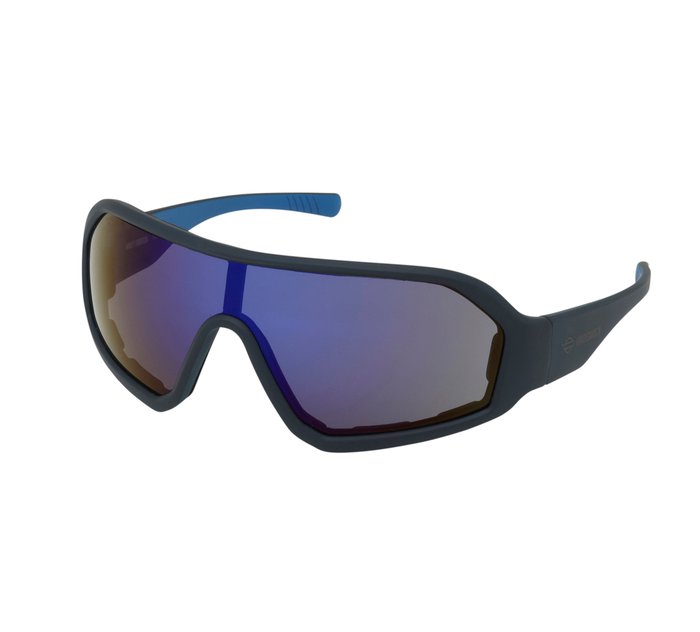 Blistering Sport Shield Sunglasses, Blue Frame, Blue Mirror Lens 1