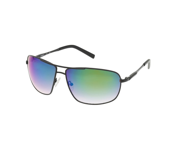 Casual Aviator Sunglasses, Black Frame, Smoke Gradient with Green Flash Lens 1