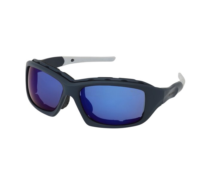 Sport Wrap Sunglasses, Blue Frame, Blue Mirror Lens 1