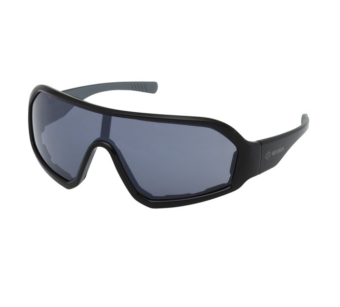 Blistering Sport Shield Sunglasses, Black Frame, Solid Smoke Lens 1