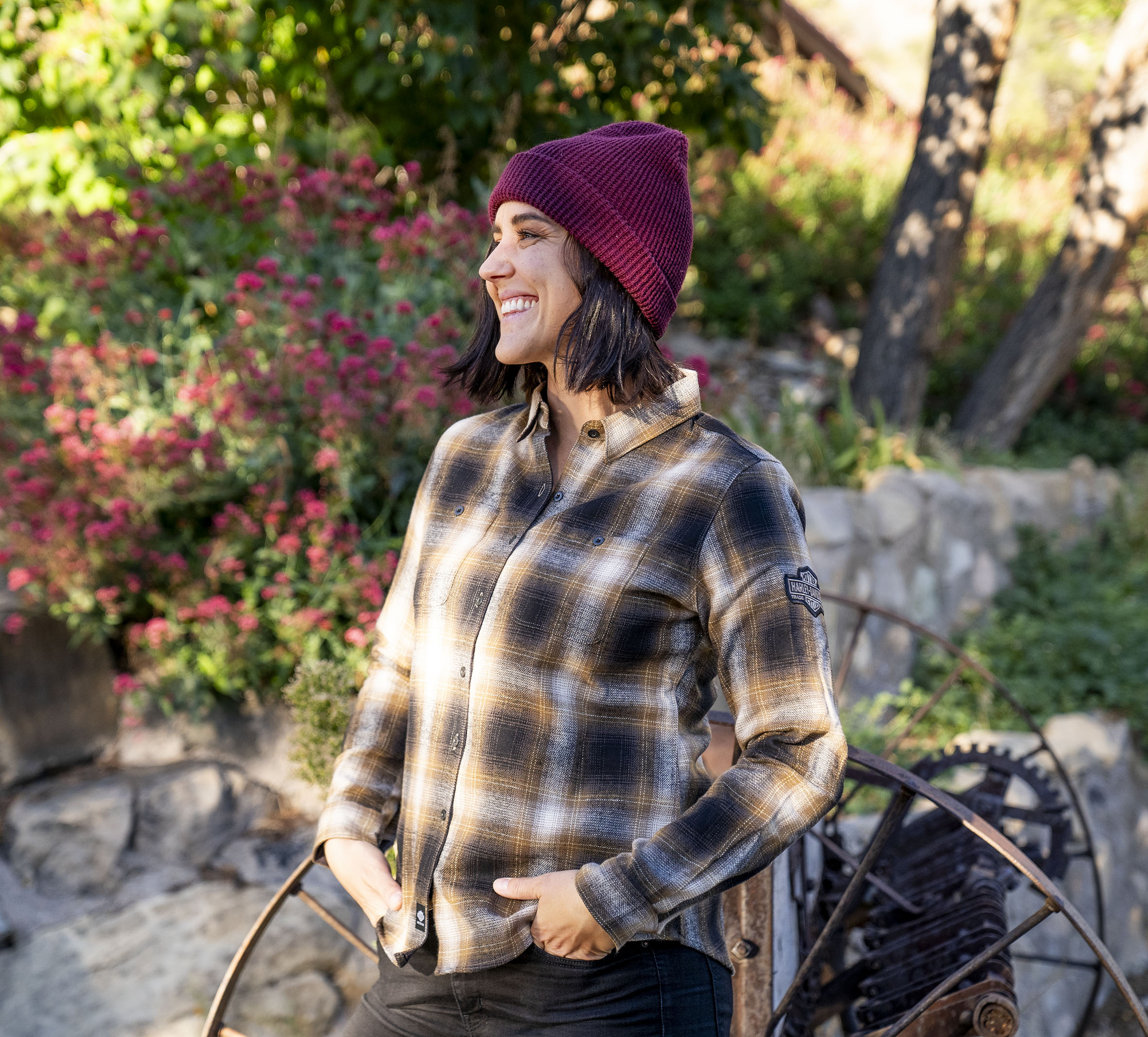 Women's Long Sleeve Brown Plaid Flannel Shirt | Harley-Davidson USA