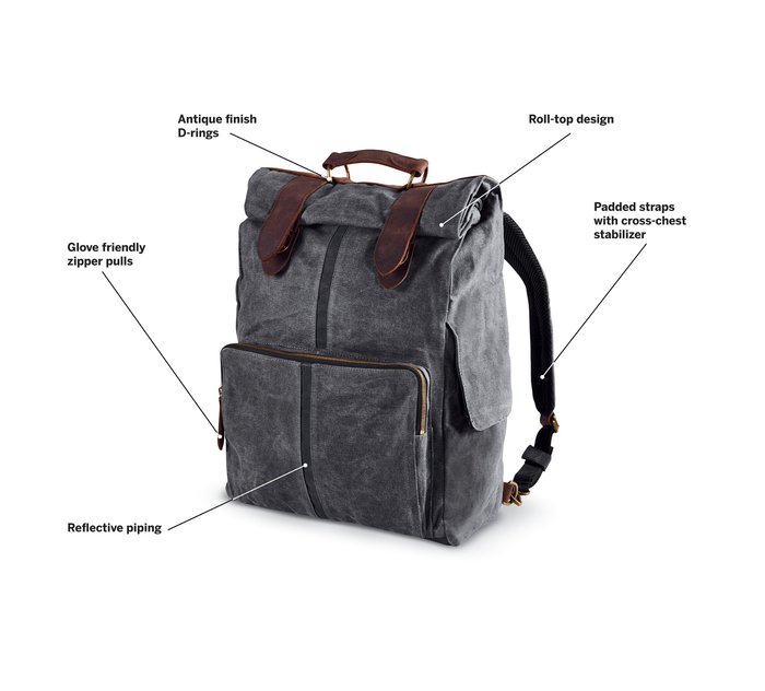 Black technical canvas backpack